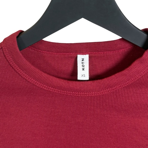 Kotn Size XS Red Ribbed Egyptian Cotton Blend Fitted Long Sleeve Tee - Picture 6 of 7